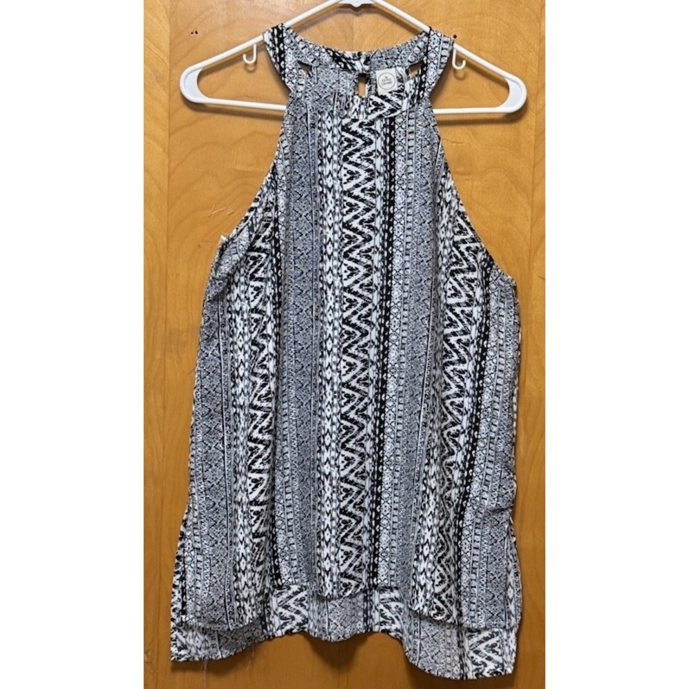 Paper Crane Womens Halter Neck Split Hem Hi Lo Tank Top Keyhole Black White Sz L